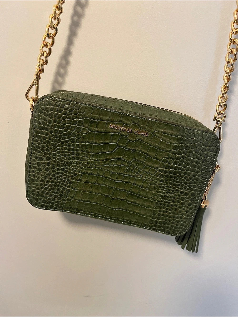 Michael Kors Green Crocodile-Embossed Crossbody Bag Like New